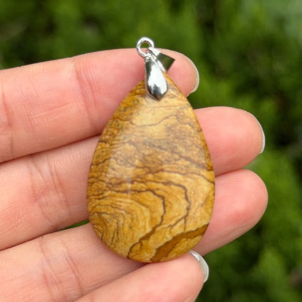 925 silver plated picture‎ jasper pendant 1448